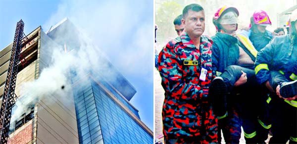 A fire broke out at DR Tower near Dainik Bangla intersection in the Paltan area on Thursday afternoon. Fire fighters doused the flame within an hour and rescued some people from fire incident.