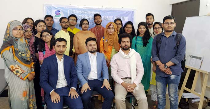 Dhaka University Associate Professor Dr Saber Ahmed Chowdhury of Department of Peace and Conflict Studies is seen at a Lecture Session on academic writing organized by SkillsPro in the city on Friday.