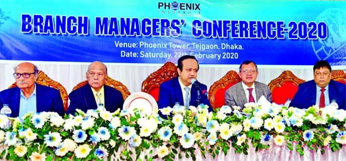 Mohammed Shoeb, Chairman of Phoenix Insurance Company Limited, presiding over its 'Branch Managersâ€™ Conference' at a hotel in the city recently. Deen Mohammad, Mohammed Haider Ali, Directors and Md. Jamirul Islam, CEO of the company, were also pr