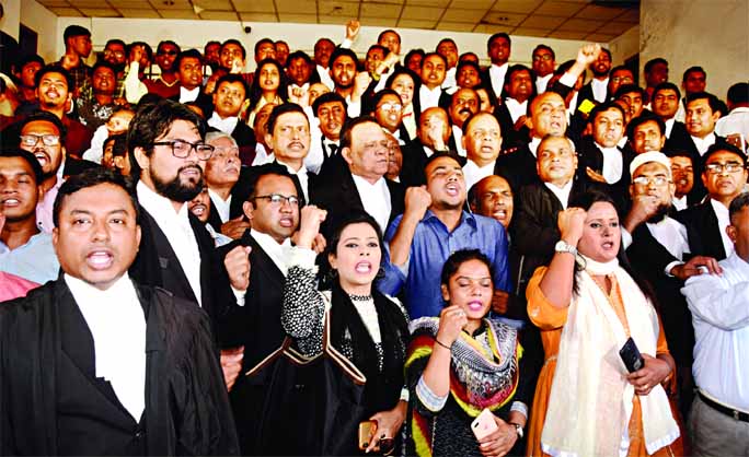 Pro-BNP lawyers staged demonstration on the High Court premises on Sunday demanding release of ailing BNP Chairperson Khaleda Zia as court defers hearing to Thursday on bail plea.