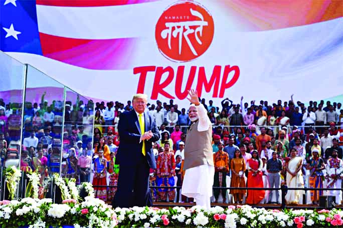 Trump heaped praise on Modi as an 'a great champion of India' in front of a crowd of around 100,000 at the world's biggest cricket stadium.