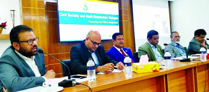 Siddhartha Das, Regional Coordinator for Asia and Pacific of Sanitation and Water for All (SWA), presiding over a roundtable discussion on 'Civil Society and Multi-Stakeholder Dialogue: Preparation for FMM in Bangladesh' at YWCA Bhaban in the city held