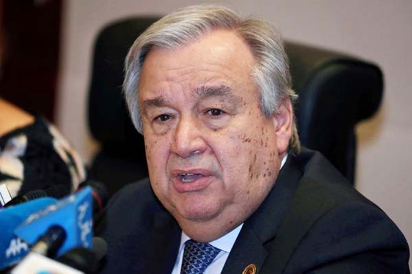 Antonio Guterres, United Nations Secretary General, speaks at a news conference at the 32nd Ordinary Session of the Assembly of the Heads of State and the Government of the African Union in Addis Ababa.