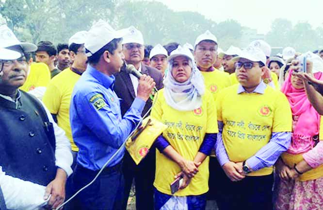 TANGAIL: Md Shahidul Islam, DC, Tangail speaking at the inaugural programme of eviction drive of illegal constructions beside Louhajang River in Tangail recently.