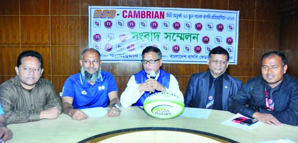 General Secretary of Bangladesh Rugby Union Mousum Ali speaking at a press conference at the conference room in the Bangabandhu National Stadium on Tuesday.