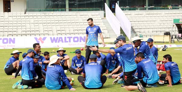Members of Bangladesh Cricket team during their practice session at Sylhet International Cricket Stadium on Thursday.