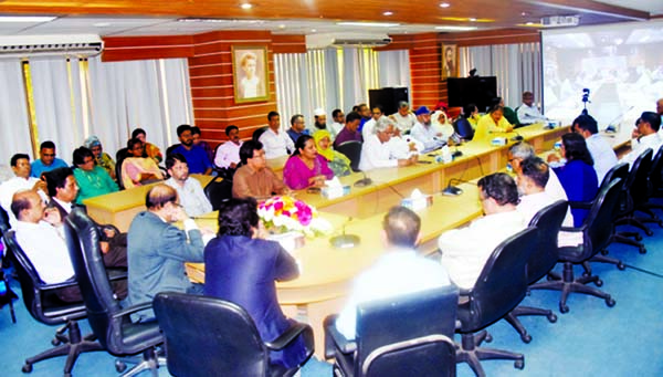 Chairman of Bangladesh Atomic Energy Commission Prof Dr. Sanwar Hossain, among others, at a discussion on 'Significance of Historic March 7 Speech of Bangabandhu' at its office in the city on Saturday.