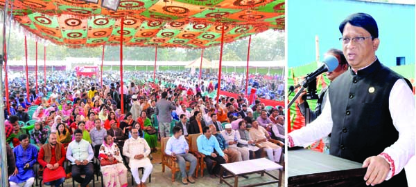 DINAJPUR: Whip of Jatiya Sangsad Iqbalur Rahim MP speaking at a discussion meeting on the occasion of the historic March 7 at Boro Maidan organised by District Administration yesterday.