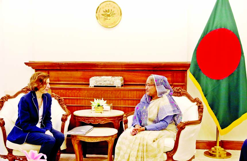 Visiting French Minister of Armed Forces Florence Parly called on Prime Minister Sheikh Hasina at her office yesterday. Photo : BSS