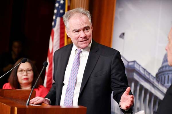Senator Tim Kaine, seen here in has led the bid to restrain President Donald Trump from attacking Iran without approval from Congress