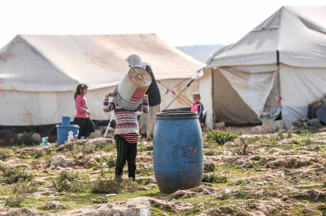 Syrians displaced by regime bombardment have sought shelter in squalid camps along the border with Turkey