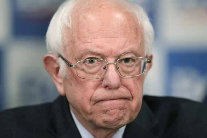 Democratic presidential candidate, Sen. Bernie Sanders, I-Vt., speaks to reporters about coronavirus on Thursday in Burlington, Vt.