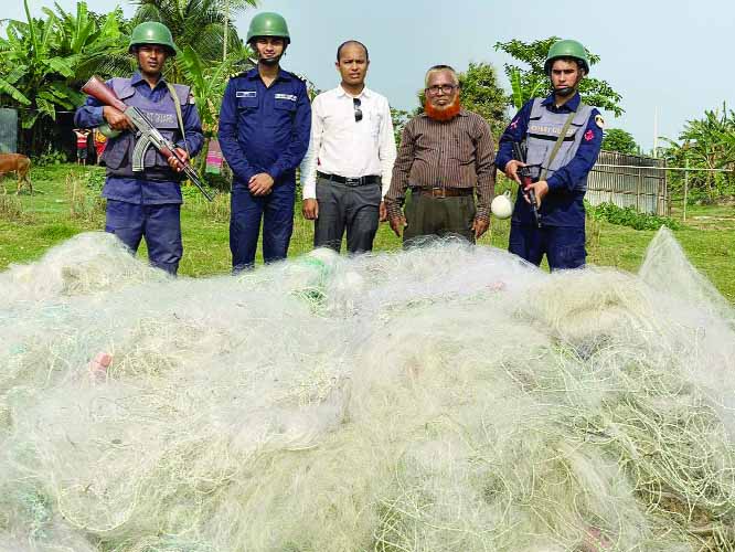 CHANDPUR: Members of Coast Guard recovered illegal current nets from Char Almayant on Thursday.