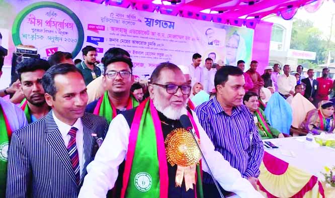 GAZIPUR (Sadar): Liberation War Affairs Minister AKM Mozammel Haque MP addressing the prize distribution programme of annual sports and cultural competition of Freedom Fighter College at Bhawalgarh Union of Gazipur Sadar upazila as Chief Guest on Wedn