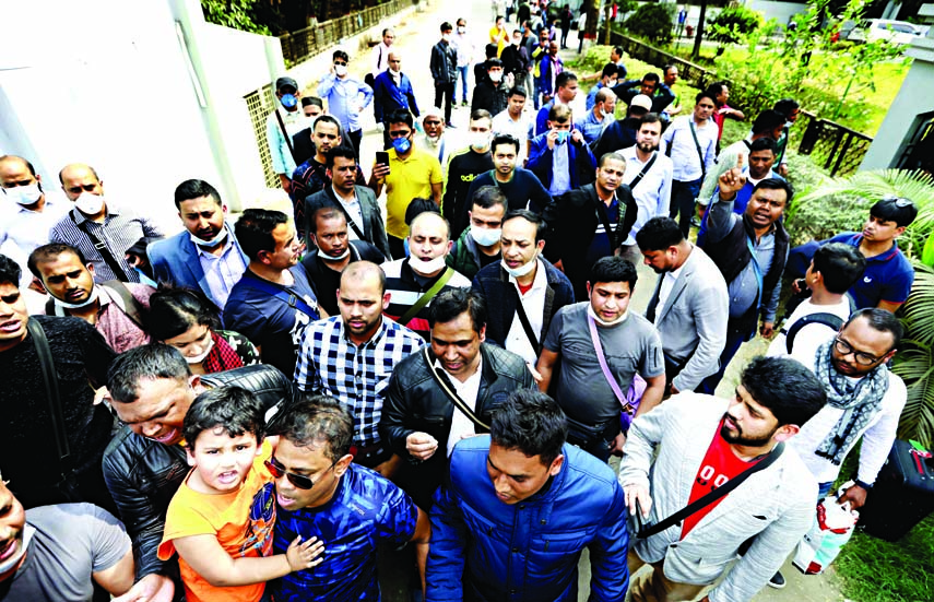 Italy-returnees who were quarantined at Ashkona Hajj Camp protesting outside the camp on Saturday claiming "mismanagement by the authorities""."