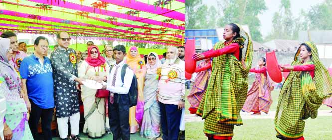 SHERPUR (Bogura): Golam Mohammad Siraj MP distributing prizes among the winners of annual sports and cultural competition of Dhankundi Shahnaz Siraj High School as Chief Guest recently.