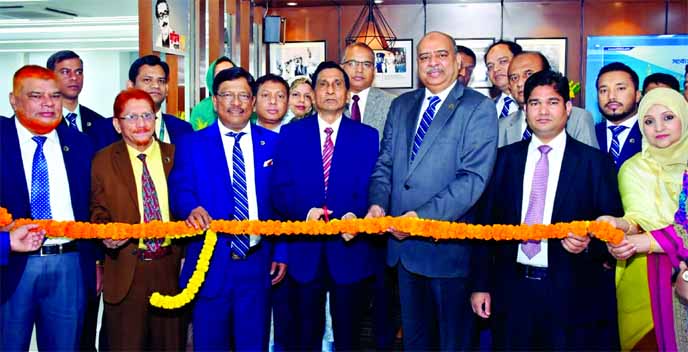 Mohammed Abdul Maleque, Vice Chairman of First Security Islami Bank Limited, inaugurating the 'Mujib Corner' at its Agrabad Branch in Chattogram on Saturday. Syed Waseque Md. Ali, Managing Director, Mohammed Hafizur Rahman, Chattogram Zonal Head and oth
