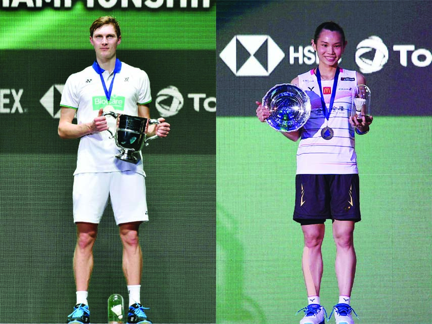 Viktor Axelsen (left) of Denmark claimed his maiden men's singles title at the All England Championship, while two-time former winner Tai Tzu Ying of Chinese Taipei regained the women's singles crown on Sunday.