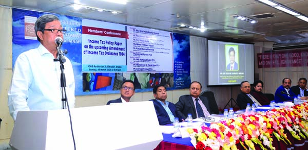 Abu Hena Md. Rahmatul Muneem, Chairman of National Board of Revenue (NBR), speaking at the conference on 'Income Tax Policy Paper on the upcoming Amendment of Income Tax Ordinance 1984' at ICAB auditorium in the city on Sunday.