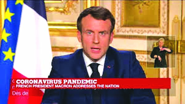 French President Emmanuel Macron speaks to the nation on Monday.