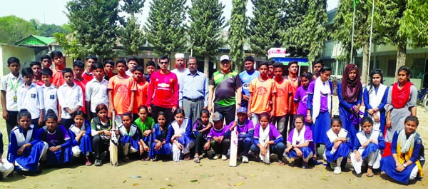 After month-long cricket training camp closing ceremony held on the premises at Singair Government High School under the management of Manikganj District Sports Association, the participants with the Headmaster of Singair Government High School and Presid