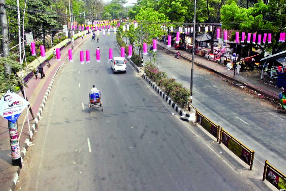 An eerie quiet has settled upon normally teeming streets in Dhaka on Tuesday as most residents stayed home amid coronavirus fear. This snap was taken from Shahbagh area in the city.