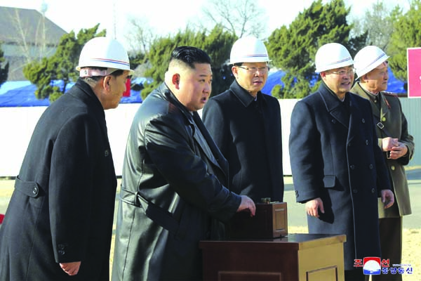 North Korean leader Kim Jong Un,( center), attends the ground-breaking ceremony of a general hospital in Pyongyang in North Korea. Kim said it's "crucial" to improve his country's health care system during the ceremony, state media reported Wednesday,