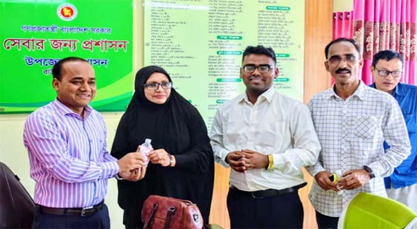 Raozan Upazila administration distributing anti-bacterial items at Upazila Hall on Wednesday.