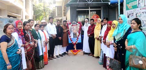 The portrait of the Father of the Nation Bangabandhu Sheikh Mujibur Rahman was garlanded with flowers by the members of the Managing Committee and teachers of Parents Care School and College in the Port City marking the birth centenary of Bangaban