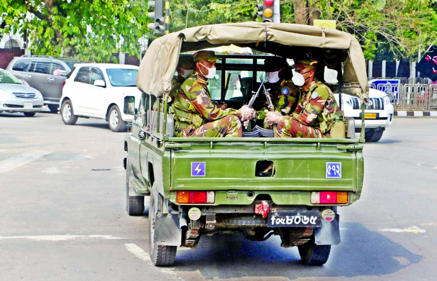Army patrols in Dhaka streets on Wednesday to enforce a 10-day curb on travel and social distancing to prevent the spread of coronavirus.