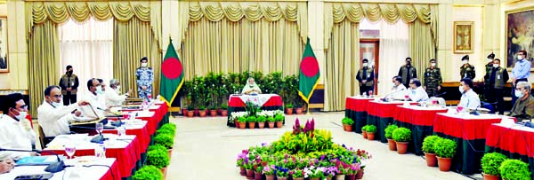 Prime Minister Sheikh Hasina presiding over the Cabinet meeting at Ganobhaban in the city on Monday. BSS photo