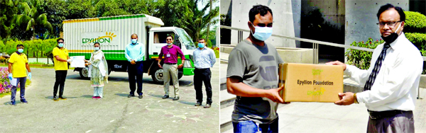 SM Nazmul Ahsan, Senior Manager, Corporate Social Responsibilities Epyllion Foundation is donating protective gowns, eye protectors safety goggles, surgical masks, N95 Masks, handglove along with other materials to the various hospitals and health institu