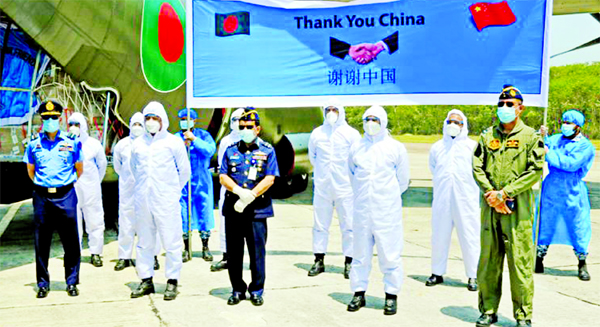 A plane of Bangladesh Air Force (BAF) returned home from China wih Coronavirus testing kits and Personal Protective Equipment (PPE) on Sunday.