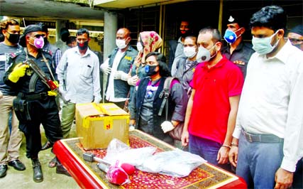 A RAB-3 mobile court arrests three people from the capital's Shahjahanpur area on Tuesday for storing Covid-19 testing kits illegally.