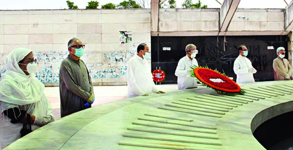 Secretary General of BNP Mirza Fakhrul Islam Alamgir along with party colleagues placing floral wreath at the Mazar of the Founder of BNP and former President Ziaur Rahman in the city on Saturday marking martyrdom anniversary of the latter.