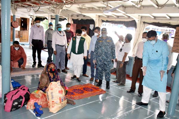 State Minister for Shipping visited Sadarghat Launch Terminal on Sunday-the opening day after two months suspension of river route due to coronavirus.