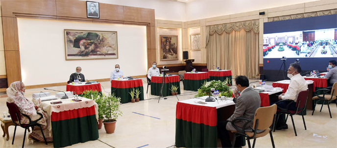 Prime Minister Sheikh Hasina presiding over the 23rd ECNEC meeting of the current fiscal year (FY20) at the NEC conference room in the city's Sher-e-Banglanagar area on Tuesday.