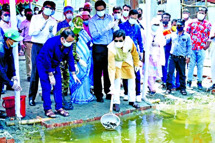 Mayor of Dhaka South City Corporation Sheikh Fazle Noor Taposh freed fish fries at Botalajheel in Khilgaon as part of programme of cleaning the water bodies in the area.