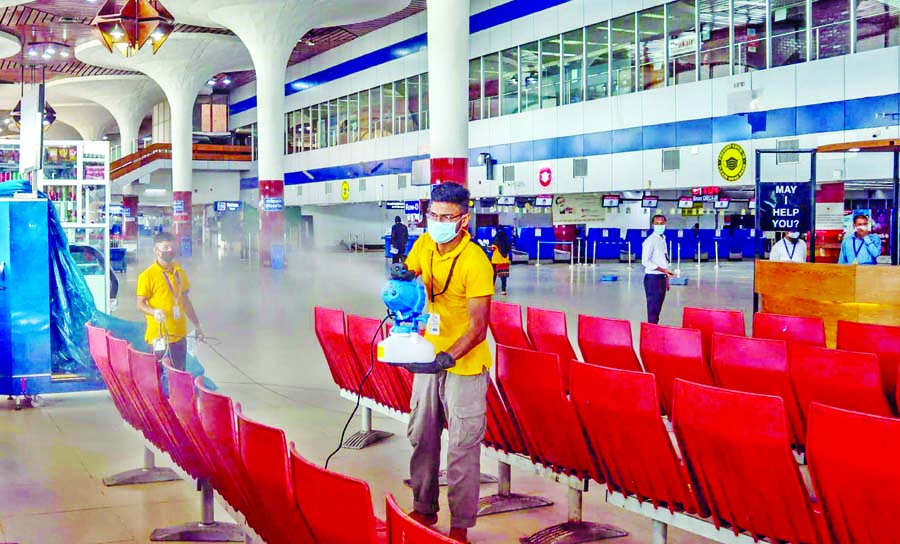 Hazrat Shahjalal International Airport is being cleaned and sterilised as flight will be resumed soon after long suspension due to corona thrust.