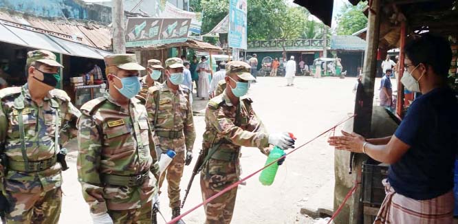 Bangladesh Army conducting mass awareness campaign in Cox's Bazar on Friday with a view to resisting coronavirus.