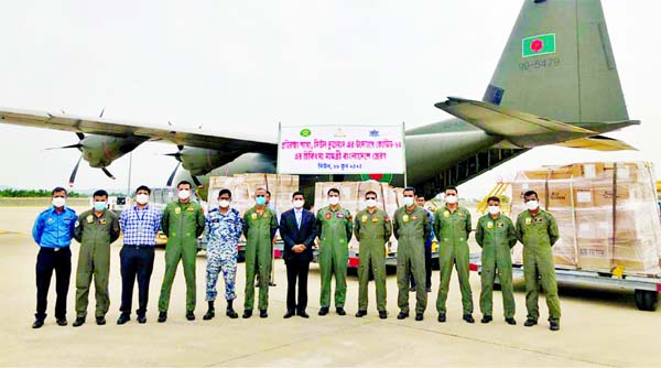 An Aircraft C-130 J of Bangladesh Air Force returned to the country on Friday taking medical aid equipment from South Korea to tackle coronavirus pandemic.