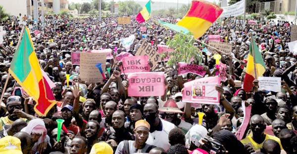 Protesters gathered in the Independence Square in Bamako against Malian President Ibrahim Boubacar Keita and his government.