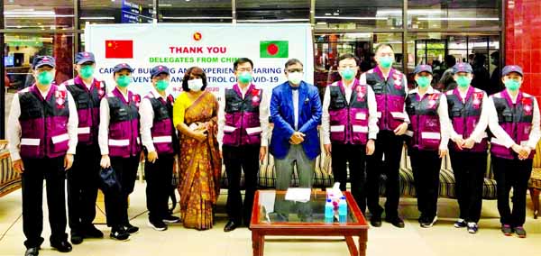 Health and Family Welfare Minister Zahid Maleque bids farewell to Chinese Medical Team at Hazrat Shahjalal International Airport in the city on Monday.