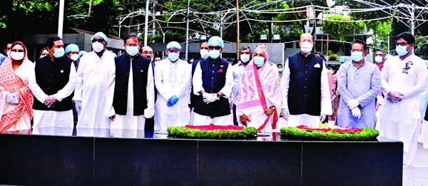 Leaders and activists of Bangladesh Awami League paid tributes to Father of the Nation Bangabandhu Sheikh Mujibur Rahman placing floral wreaths at the portrait of Bangabandhu at 32 Dhanmondi on Tuesday marking the 71st founding anniversary of the party.