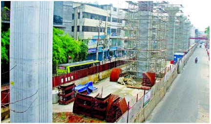 The construction site of Dhaka Metro Rail in Mirpur remains idle as coronavirus pandemic holds back implementation progress of the country's first metro rail project. This photo was taken on Wednesday.