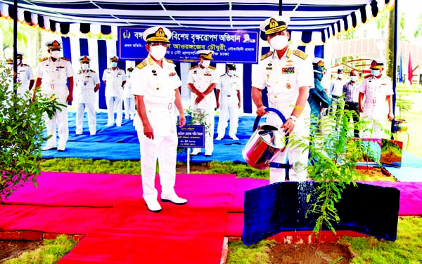Chief of Naval Staff Admiral Aurangzeb Chowdhury inaugurates 'Tree Plantation Programme' of Bangladesh Navy by planting a sapling at its Headquarters on Tuesday marking the birth centenary of Father of the Nation Bangabandhu Sheikh Mujibur Rahman. ISPR