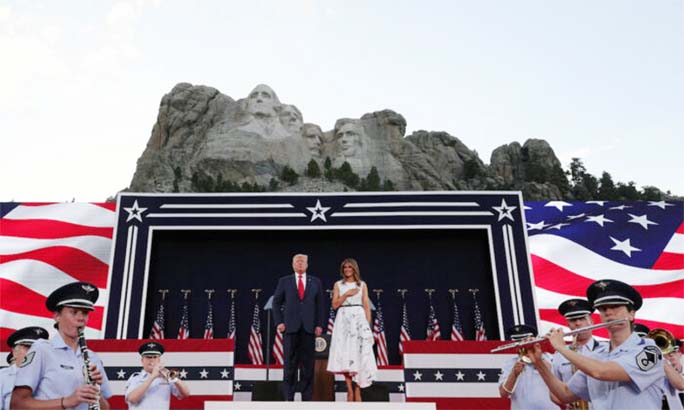 President Donald Trump and first lady Melania Trump attend Independence Day fireworks celebrations at Mt. Rushmore in Keystone, South Dakota on Friday.