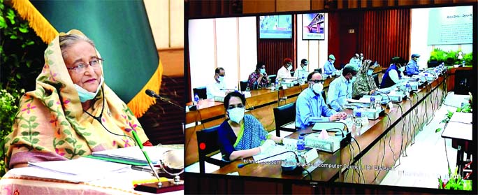Prime Minister Sheikh Hasina presides over the ECNEC meeting held at NEC Bhaban in the city's Sher-e-Bangla Nagar on Monday through video conference from Ganobhaban.