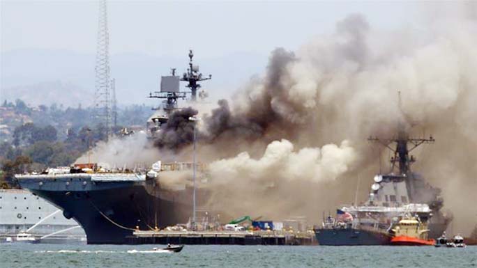 A fire tore through the warship USS Bonhomme Richard at Port in San Diego, California in the United States after an explosion on Sunday morning.