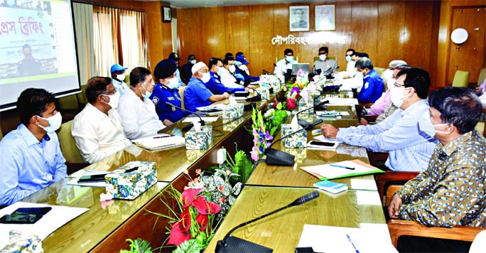 State Minister for Shipping Khalid Mahmud Chowdhury speaks at a view-exchange meeting with the officials and launch owners at his ministry on Wednesday to ensure safe journey during Eid-ul-Azha.